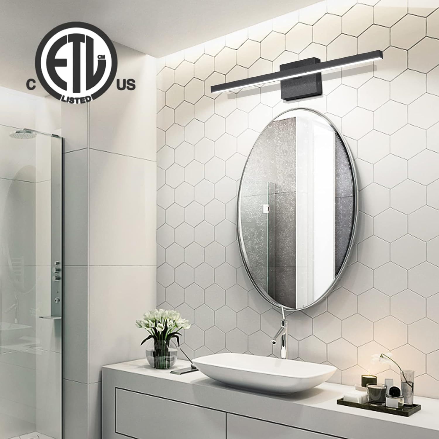 VOLISUN Modern Bathroom Vanity Light 23.6 inch, 14W Dimmable 5CCT Led Bathroom Light Fixture Over Mirror, Black Bar Vanity Light for Bathrooms Mirror Cabinets Bedroom-ETL Certificated