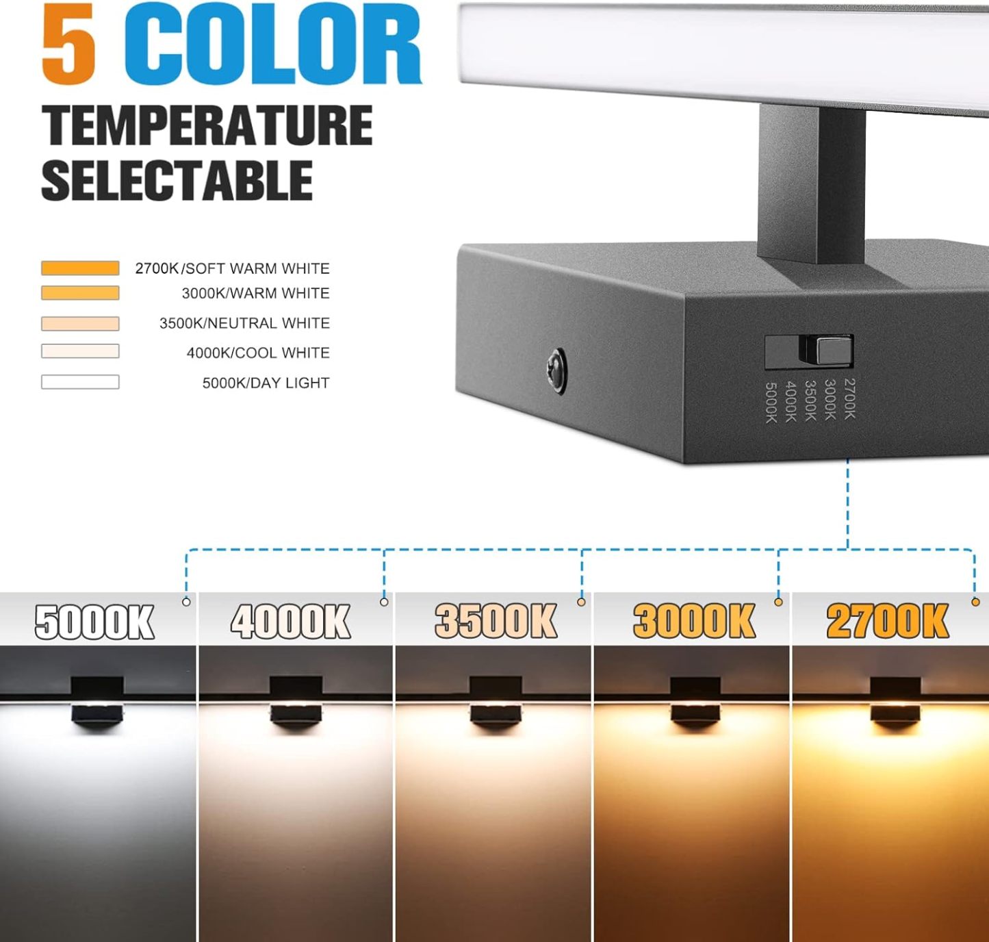 VOLISUN Modern Bathroom Vanity Light 23.6 inch, 14W Dimmable 5CCT Led Bathroom Light Fixture Over Mirror, Black Bar Vanity Light for Bathrooms Mirror Cabinets Bedroom-ETL Certificated