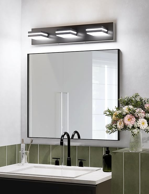 VOLISUN Modern Bathroom Vanity Light Fixtures (3-Light, 24-Inch), Matte Black LED Bathroom Lighting Fixtures Over Mirror, 360°Rotable Head, LED Vanity Lights for Bathrooms (Cool White 6000K)