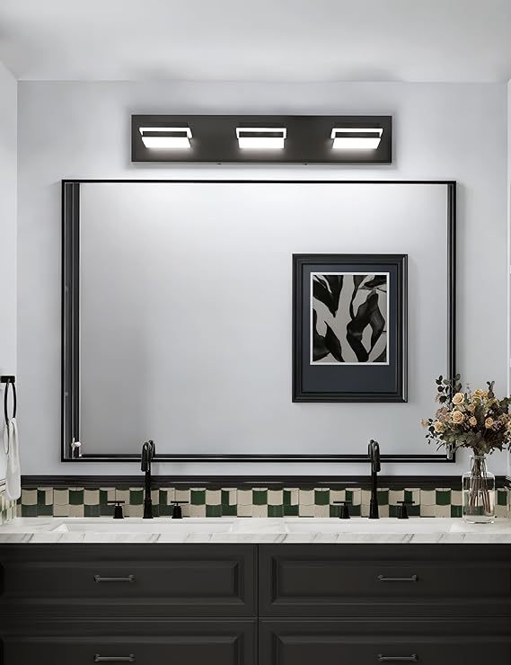 VOLISUN Modern Bathroom Vanity Light Fixtures (3-Light, 24-Inch), Matte Black LED Bathroom Lighting Fixtures Over Mirror, 360°Rotable Head, LED Vanity Lights for Bathrooms (Cool White 6000K)