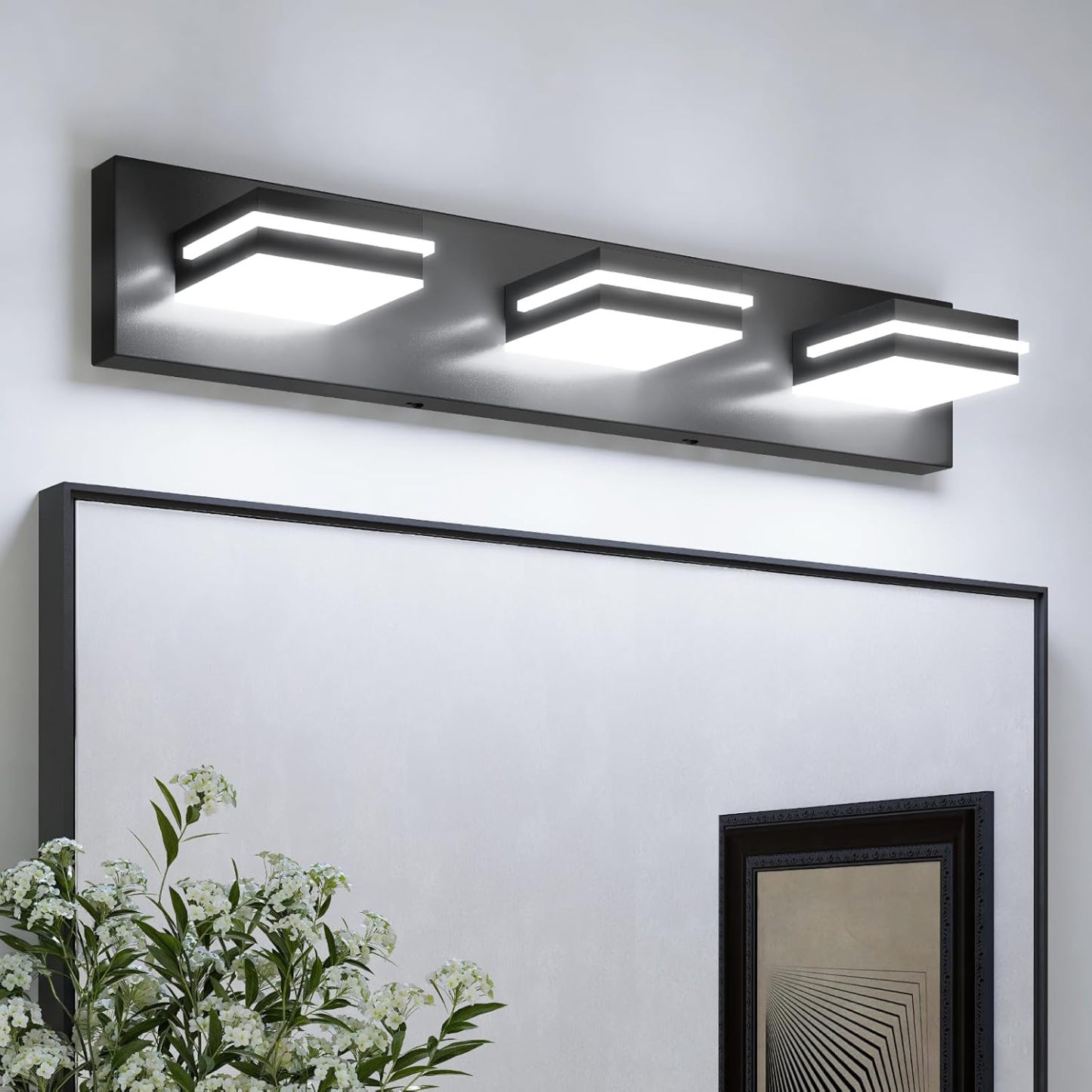 VOLISUN Modern Bathroom Vanity Light Fixtures (3-Light, 24-Inch), Matte Black LED Bathroom Lighting Fixtures Over Mirror, 360°Rotable Head, LED Vanity Lights for Bathrooms (Cool White 6000K)