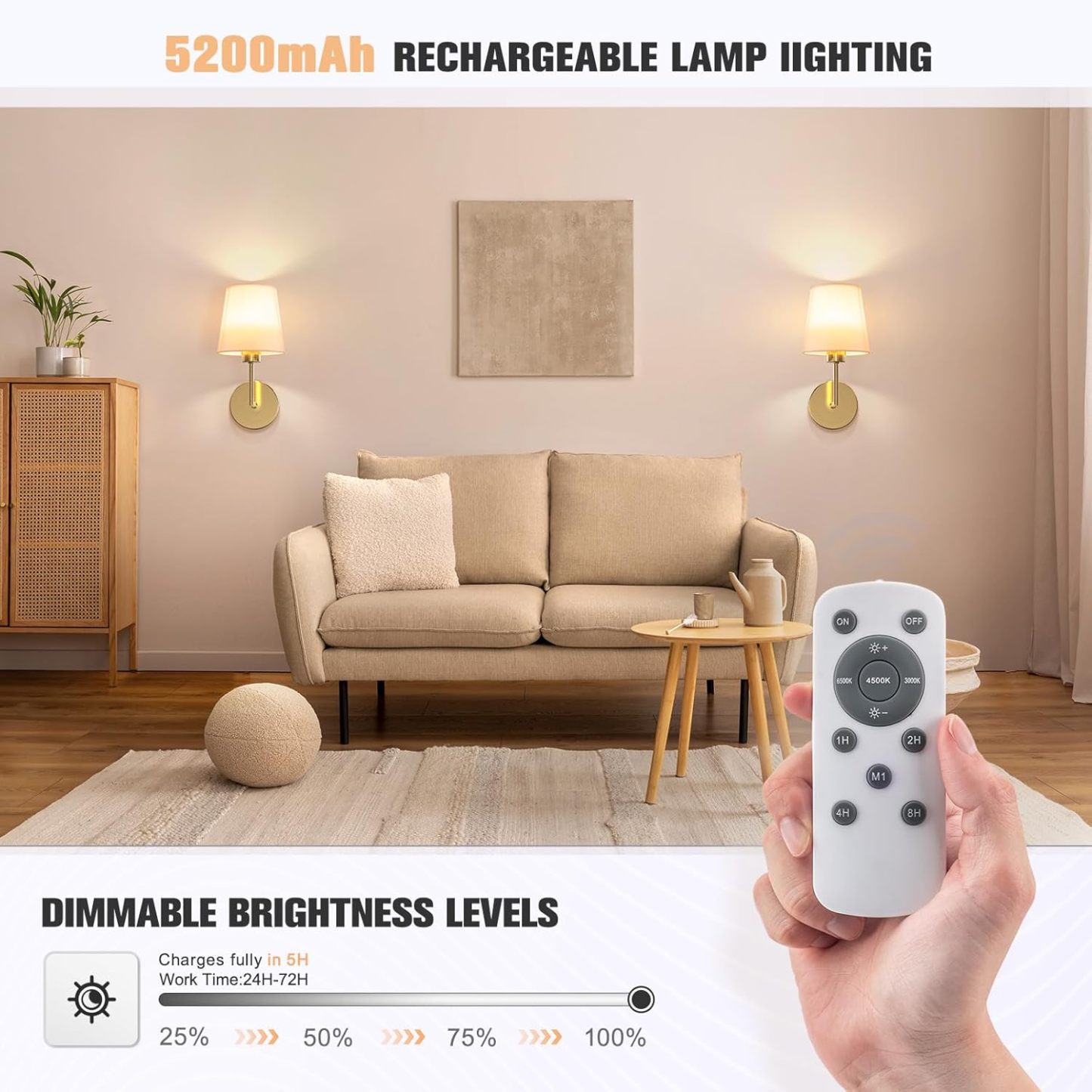 VOLISUN Battery Operated Wall Sconce Set of Two,Gold Wireless Sconces with Romote and Rechargeable Bulbs,9 Colors Indoor Wireless Wall Lights for Bedroom Living Room Hallway