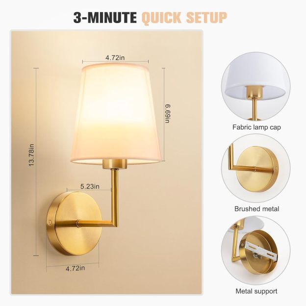 VOLISUN Battery Operated Wall Sconce Set of Two,Gold Wireless Sconces with Romote and Rechargeable Bulbs,9 Colors Indoor Wireless Wall Lights for Bedroom Living Room Hallway