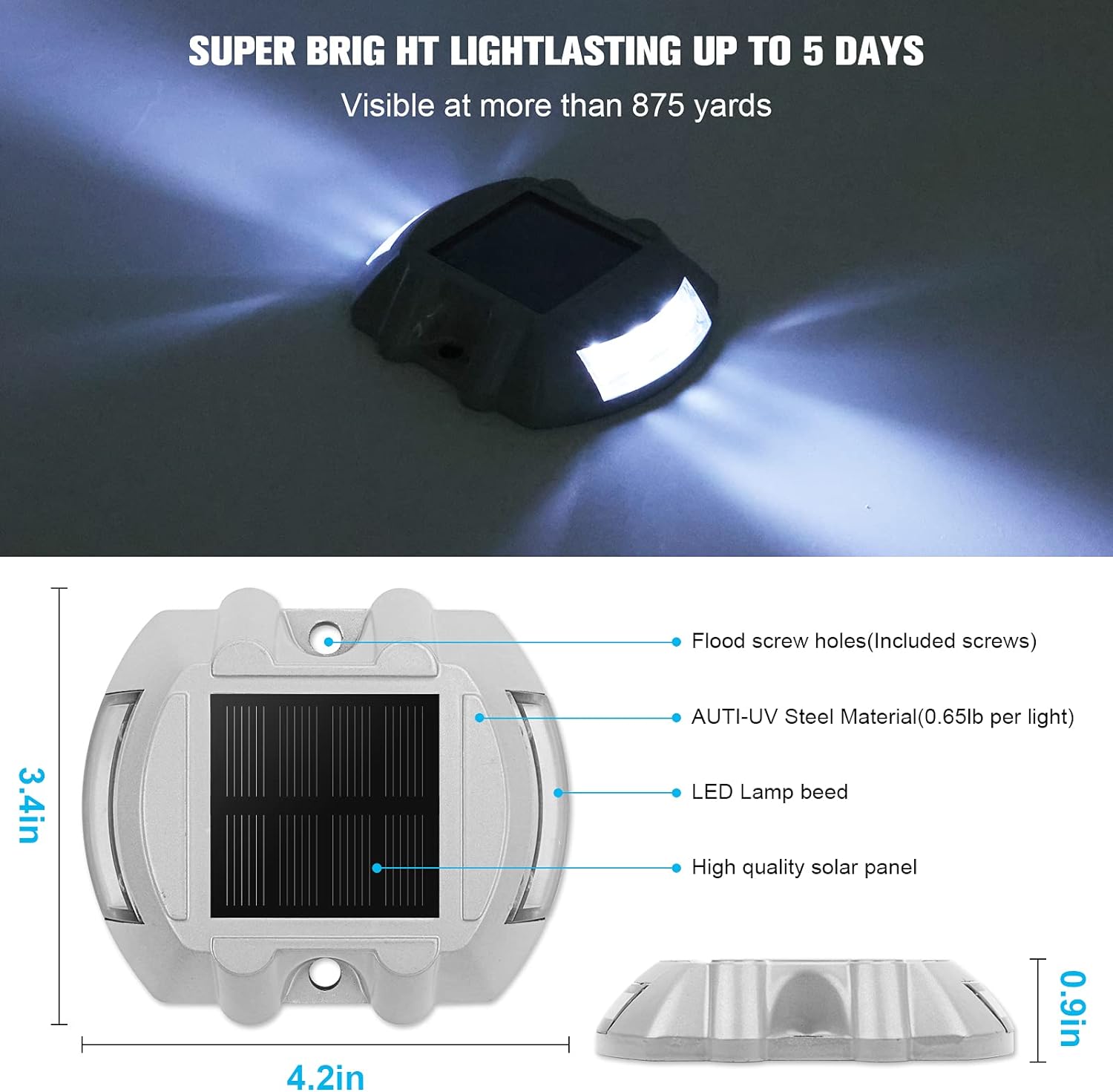 VOLISUN Solar Deck Lights, 16-Pack Led IP67 Waterproof Outdoor Warning Step Lights for Driveway, Sidewalk, Garden Pathway, Yard (White)