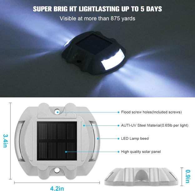 VOLISUN Solar Deck Lights, 16-Pack Led IP67 Waterproof Outdoor Warning Step Lights for Driveway, Sidewalk, Garden Pathway, Yard (White)