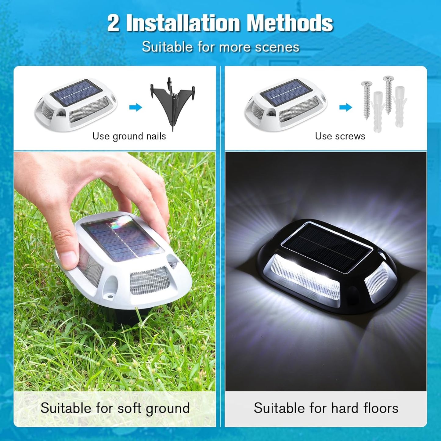 VOLISUN Solar Driveway Lights Dock Deck Lights 12 Pack,9 Colors in 1 Led IP67 Waterproof Outdoor Warning Step Lights for Driveway Sidewalk Pathway RGB