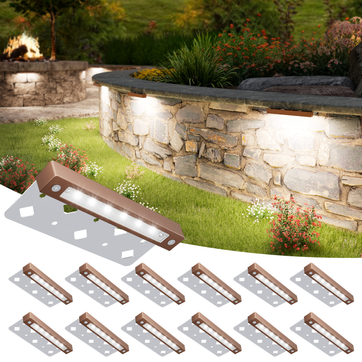 VOLISUN 12 Pack 7 Inch Retaining Wall Lights, Waterproof LED Hardscape Lighting, Cuttable Low Voltage Landscape Lighting, 12V Paver Lights, 3W Outdoor Step Lights, 5000K Daylight, ETL