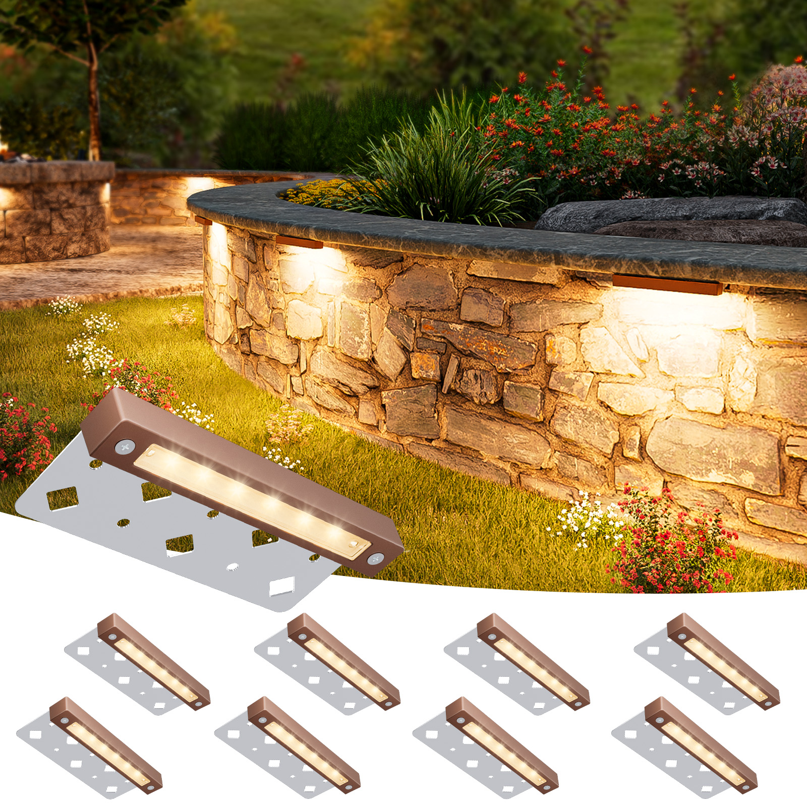 VOLISUN 8 Pack 7 Inch Retaining Wall Lights, Waterproof LED Hardscape Lighting, Cuttable Low Voltage Landscape Lighting, 12V Paver Lights, 3W Outdoor Step Lights, 2700K Soft White, ETL