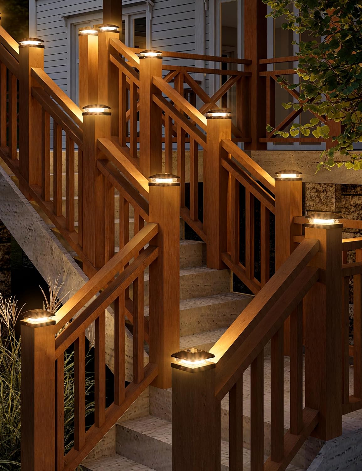 8 Pack Solar Post Cap Lights - 4x4 Waterproof Outdoor Fence & Deck Lighting