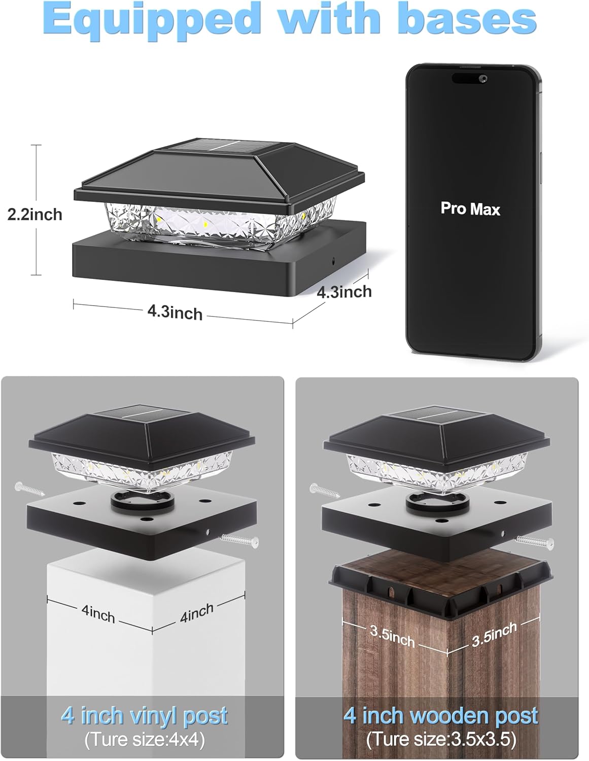 VOLISUN 4x4 Solar Fence - Post Cap Lights 12pack Outdoor Waterproof, Black Deck Post Cap Light with Warm White,for 4x4 Wooden/4x4 Vinyl