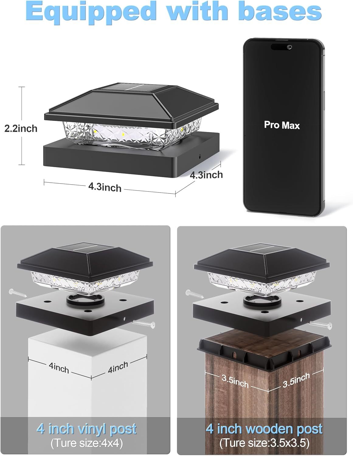VOLISUN 4x4 Solar Fence - Post Cap Lights 12pack Outdoor Waterproof, Black Deck Post Cap Light with Warm White,for 4x4 Wooden/4x4 Vinyl