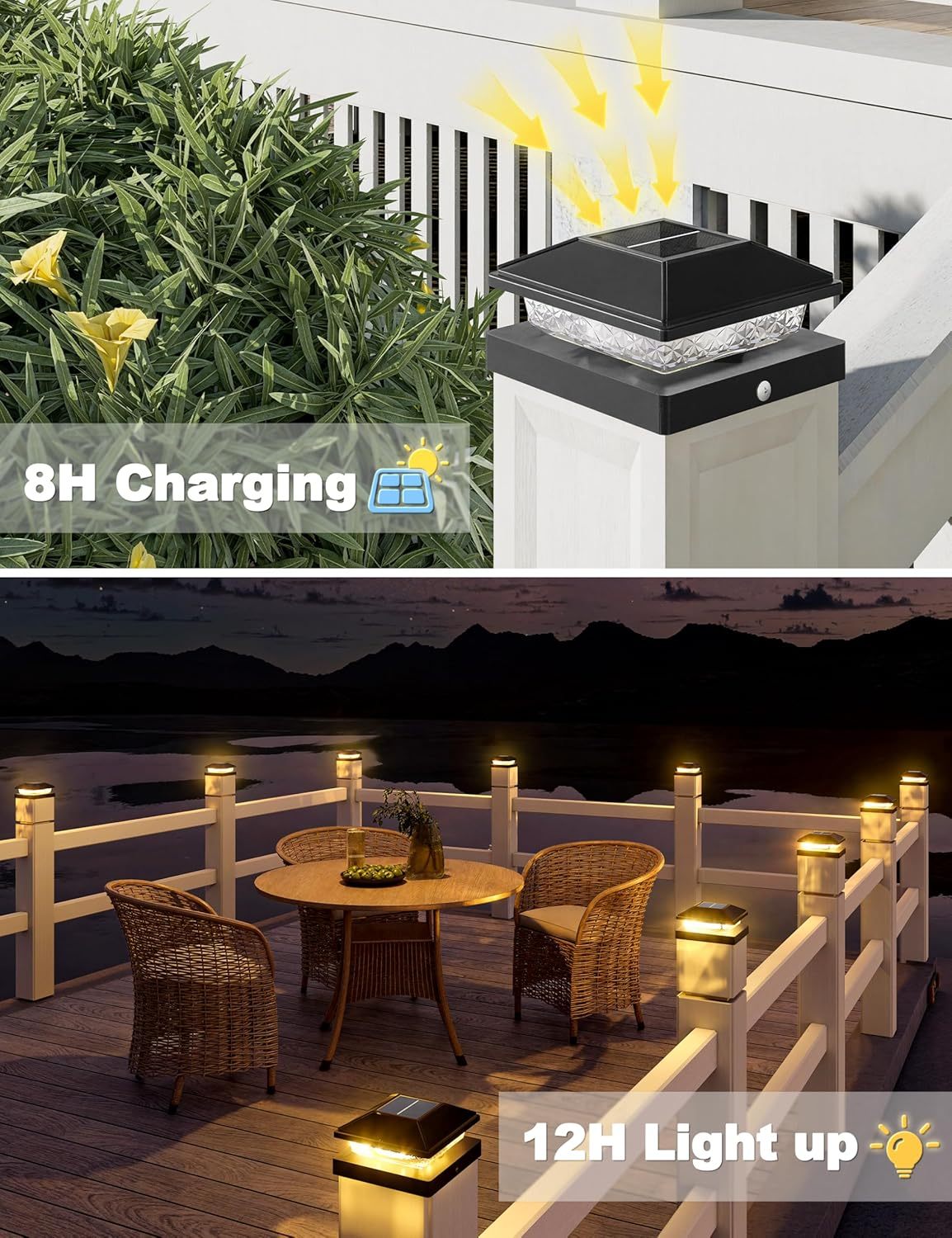 VOLISUN 4x4 Solar Fence - Post Cap Lights 12pack Outdoor Waterproof, Black Deck Post Cap Light with Warm White,for 4x4 Wooden/4x4 Vinyl