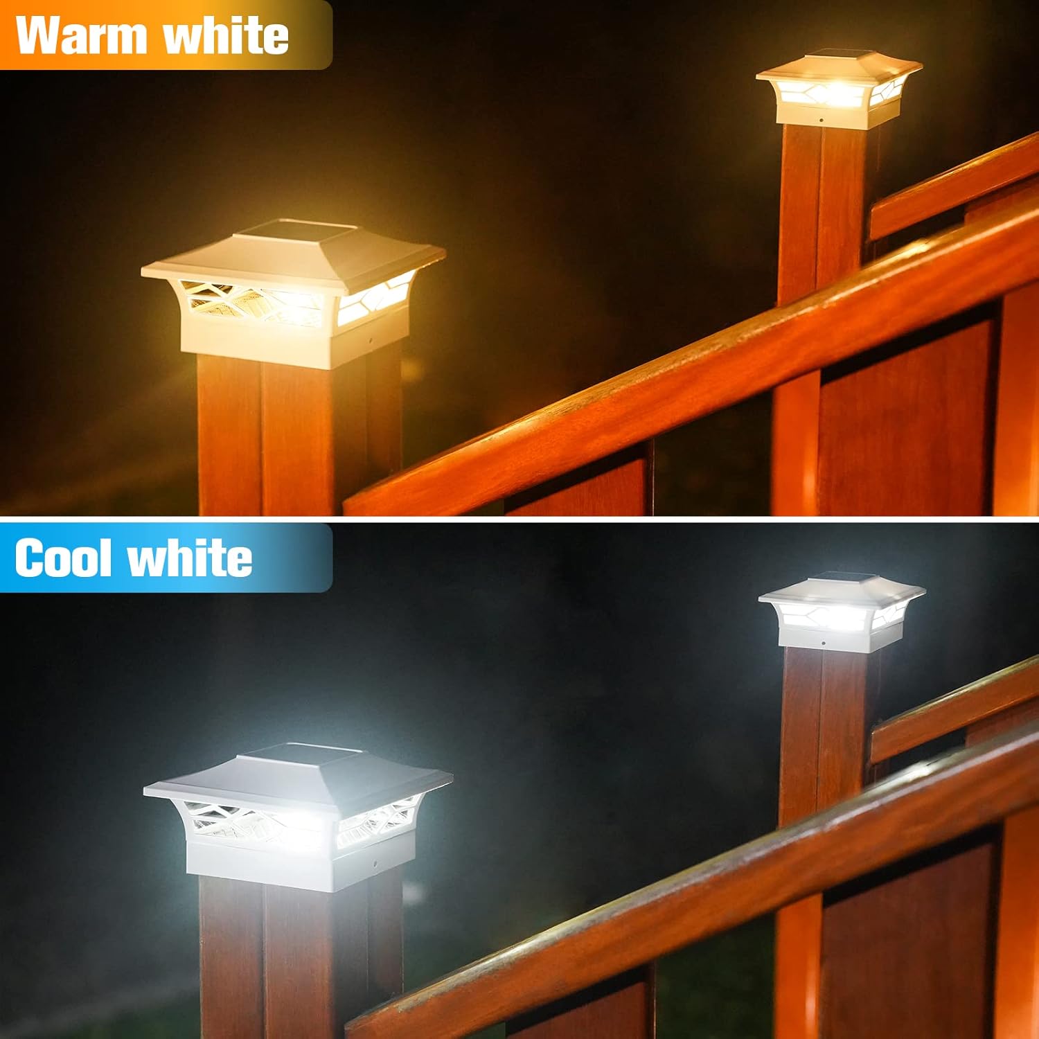 VOLISUN Solar Post Cap Lights: 6 - Pack Outdoor Deck Post Cap Lights White for Dock Fence Waterproof 2 Color Modes,4x4/6x6 Wooden/Vinyl Posts