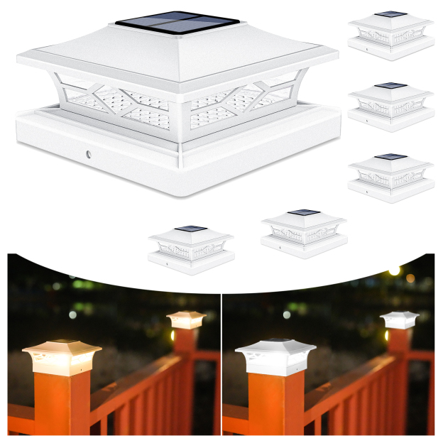 VOLISUN Solar Post Cap Lights: 6 - Pack Outdoor Deck Post Cap Lights White for Dock Fence Waterproof 2 Color Modes,4x4/6x6 Wooden/Vinyl Posts