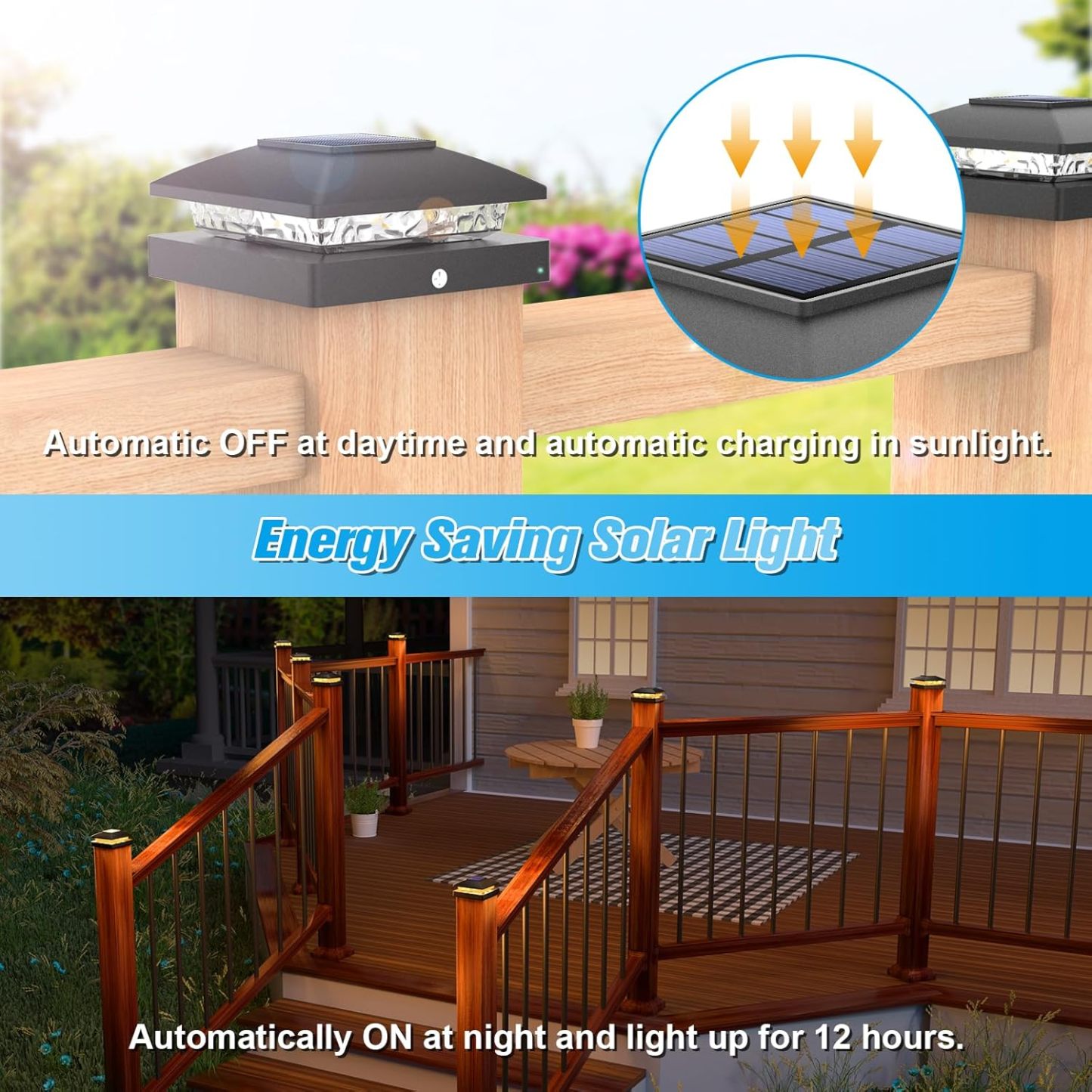 VOLISUN 4x4 Solar Post Cap Light 12pack,Solar Fence - Cap Lights Outdoor Waterproof for Wooden/Vinyl Post,Black Deck Post Cap Light Solar Powered with Warm White for Garden/Patio/Porch