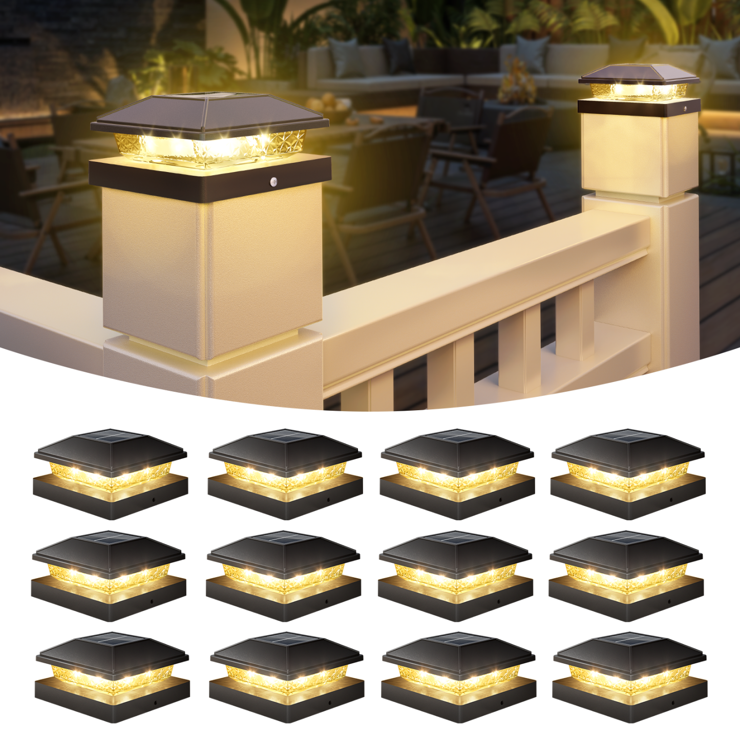 thumbnail image 2 of 4x4 Post Solar Lights VOLISUN Solar Post Cap Lights Outdoor 8Pack Solar Flame Post Lights 2 of 10