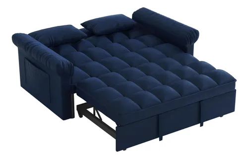 Sofá Cama Convertible Copetudo 3 En 1 Sofá Cama Extraíble Azul 56" Diseño De La Tela
