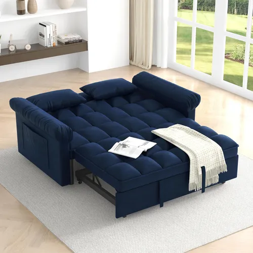 Sofá Cama Convertible Copetudo 3 En 1 Sofá Cama Extraíble Azul 56" Diseño De La Tela