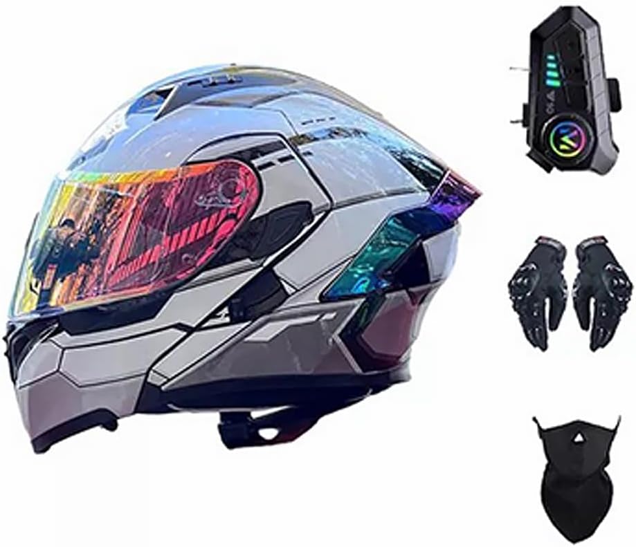 BOBOJIIIER Casco Motocicleta, Casco con Auriculares Bluetooth Incluyen