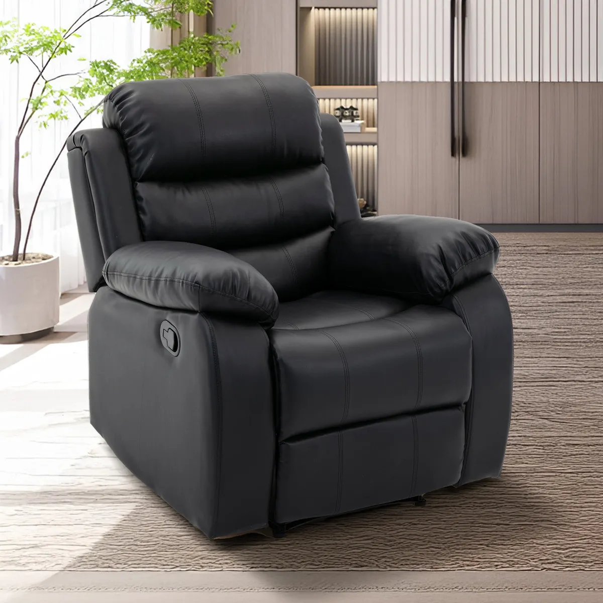 Sillon Reposet Reclinable Individual Tapizado En Simil Cuero Color Negro Diseño de la tela Moderno