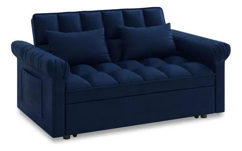 Sofá Cama Convertible Copetudo 3 En 1 Sofá Cama Extraíble Azul 56" Diseño De La Tela