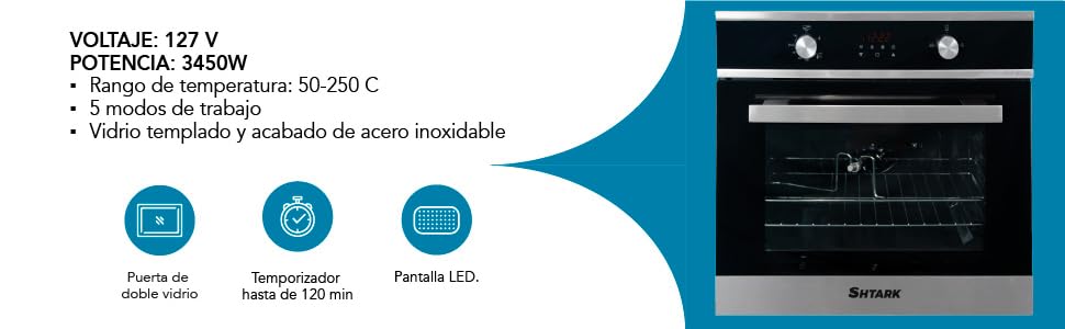 Horno De Gas Empotrable Acero Inoxidable Grill Eléctrico Temporizador | Perillas Para temperatura