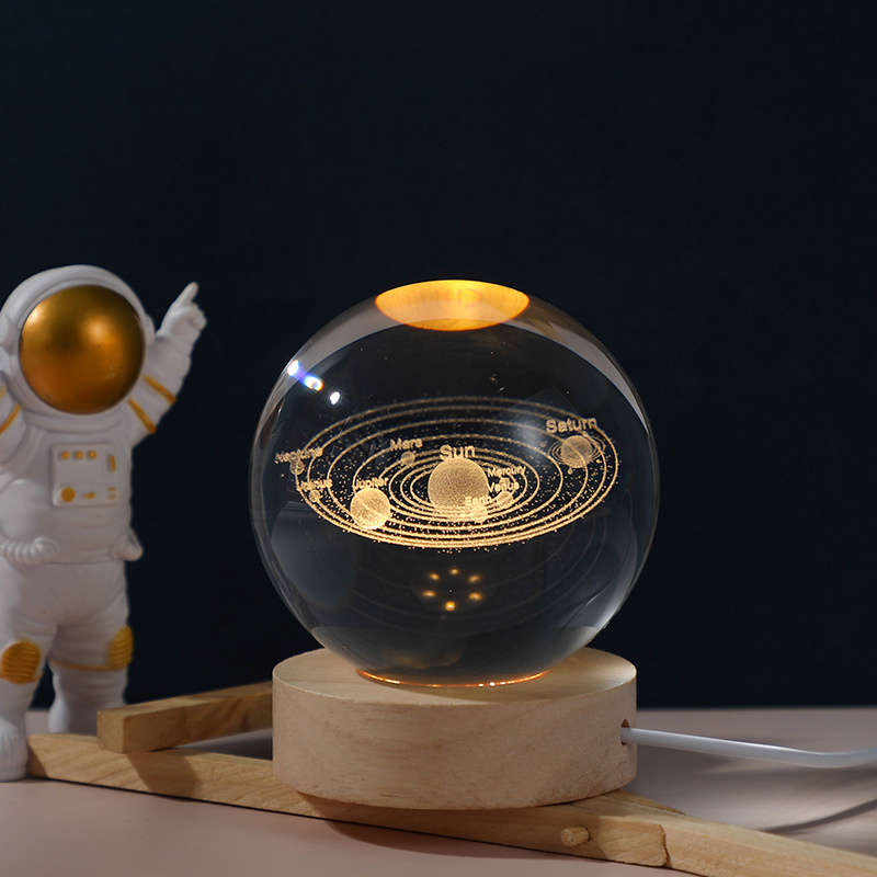 3D Crystal Ball Night Lamp Monochrome Clear With Wood Base