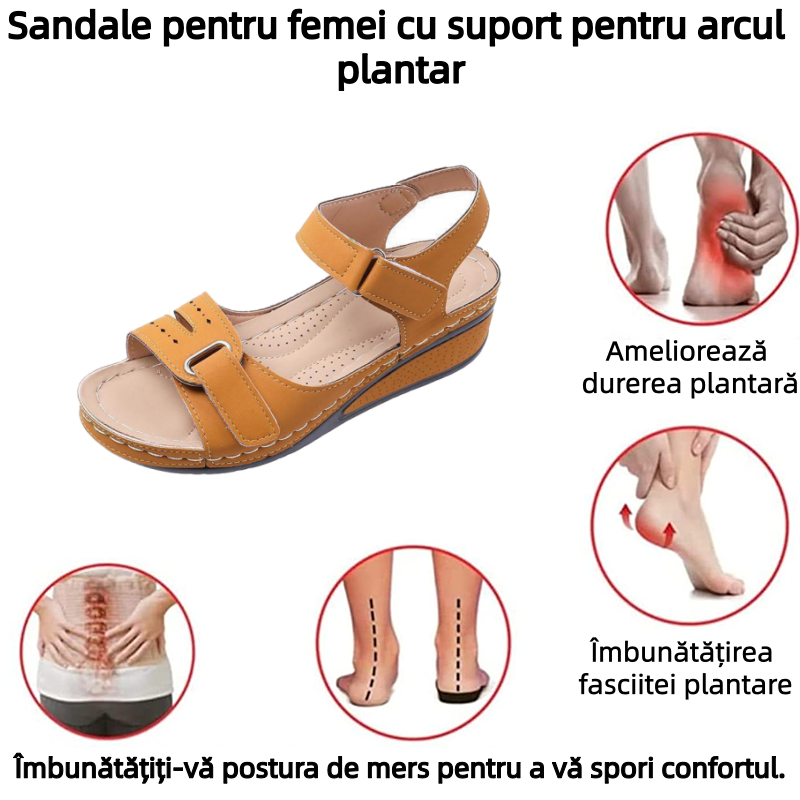 🔥 Sandale ortopedice de vară pentru femei — Sandale cu platformă, confecționate din piele ecologică, cu suport pentru arcul plantar și curele reglabile cu velcro pentru confort la mers pe tot parcursul zilei — spune adio durerilor de picioare! ✅