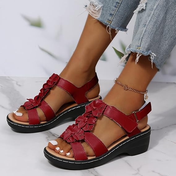 🔥Sandale ortopedice cu platformă florală pentru femei, de vară—Suport pentru arcul plantar—Design ergonomic—Ușoare și nedureroase la fiecare pas✅