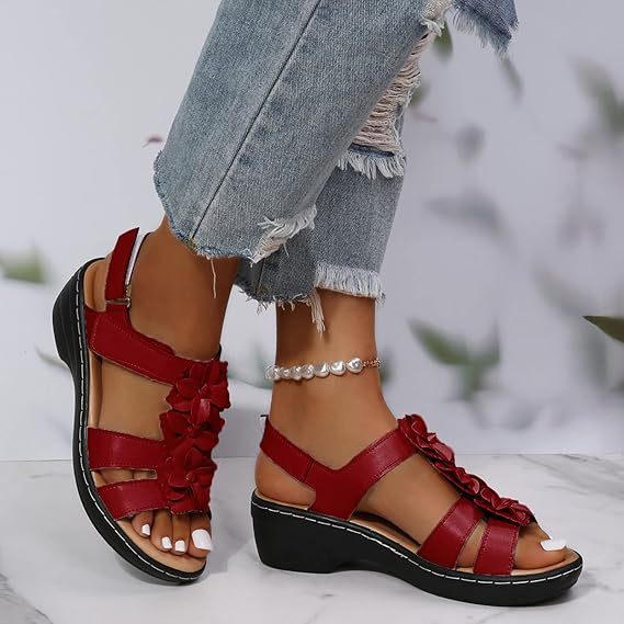🔥Sandale ortopedice cu platformă florală pentru femei, de vară—Suport pentru arcul plantar—Design ergonomic—Ușoare și nedureroase la fiecare pas✅