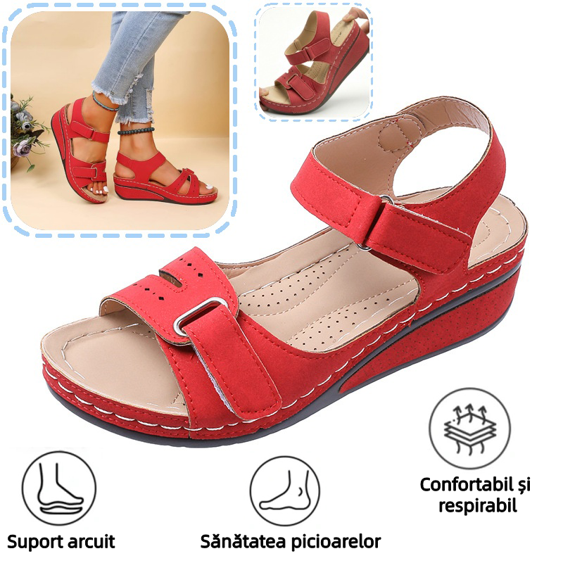 🔥 Sandale ortopedice de vară pentru femei — Sandale cu platformă, confecționate din piele ecologică, cu suport pentru arcul plantar și curele reglabile cu velcro pentru confort la mers pe tot parcursul zilei — spune adio durerilor de picioare! ✅