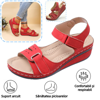 🔥 Sandale ortopedice de vară pentru femei — Sandale cu platformă, confecționate din piele ecologică, cu suport pentru arcul plantar și curele reglabile cu velcro pentru confort la mers pe tot parcursul zilei — spune adio durerilor de picioare! ✅
