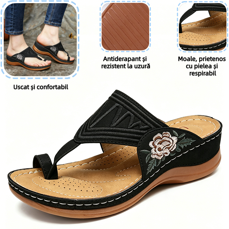 🔥 Sandale de vară cu broderie retro | Suport ergonomic pentru arcul plantar — Mers ore întregi fără oboseala picioarelor | Antiderapante și respirabile ✅