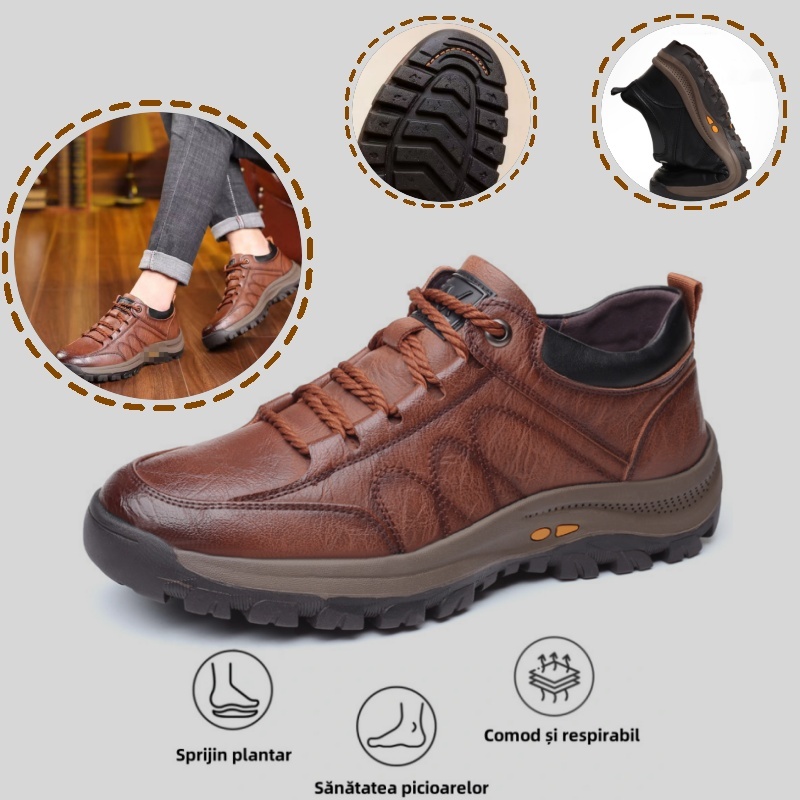 🔥Încălțăminte ortopedică bărbătească, fabricată din piele de vițel australiană 🐂 Suport pentru arcul plantar - ameliorează durerea de picior ✅ Impermeabilă și antiderapantă ✅ Un produs indispensabil pentru bărbați