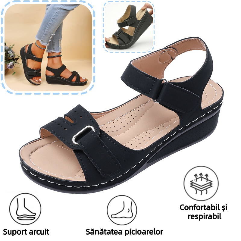 🔥 Sandale ortopedice de vară pentru femei — Sandale cu platformă, confecționate din piele ecologică, cu suport pentru arcul plantar și curele reglabile cu velcro pentru confort la mers pe tot parcursul zilei — spune adio durerilor de picioare! ✅