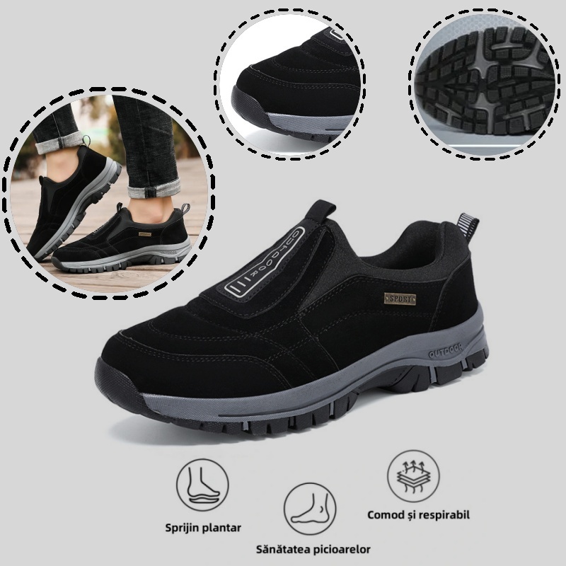 🔥 Pantofi ortopedici italieni de lux, confecționați din piele întoarsă moale și confortabilă, care oferă suport pentru bolta plantară și ameliorează durerea piciorului. ✅ Impermeabili și antiderapanți.