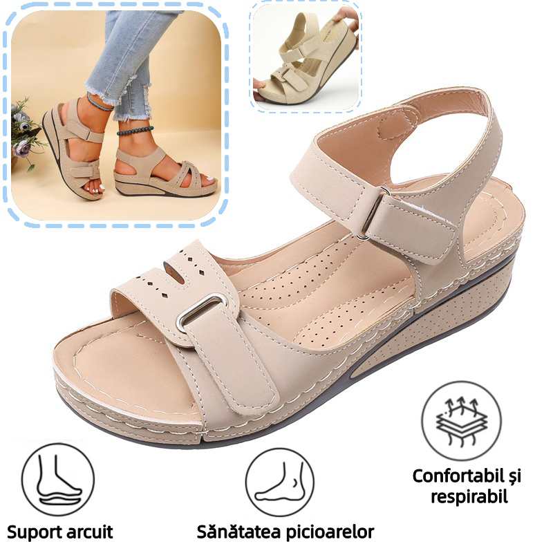 🔥 Sandale ortopedice de vară pentru femei — Sandale cu platformă, confecționate din piele ecologică, cu suport pentru arcul plantar și curele reglabile cu velcro pentru confort la mers pe tot parcursul zilei — spune adio durerilor de picioare! ✅