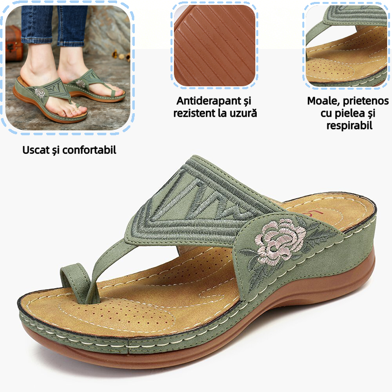 🔥 Sandale de vară cu broderie retro | Suport ergonomic pentru arcul plantar — Mers ore întregi fără oboseala picioarelor | Antiderapante și respirabile ✅