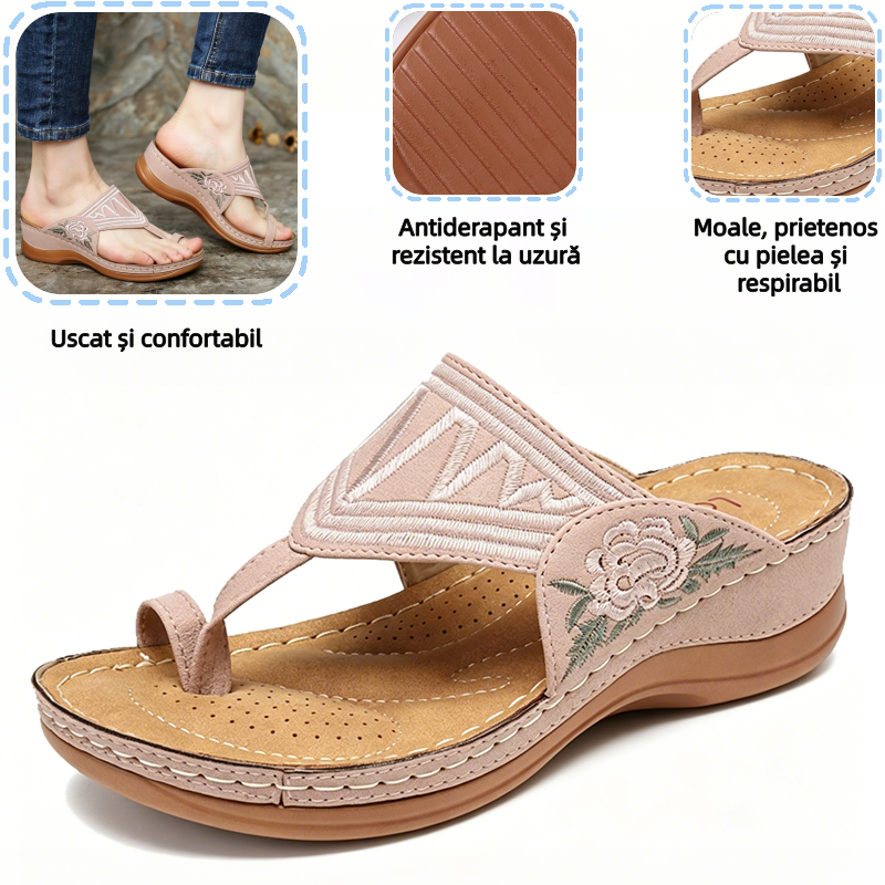 🔥 Sandale de vară cu broderie retro | Suport ergonomic pentru arcul plantar — Mers ore întregi fără oboseala picioarelor | Antiderapante și respirabile ✅