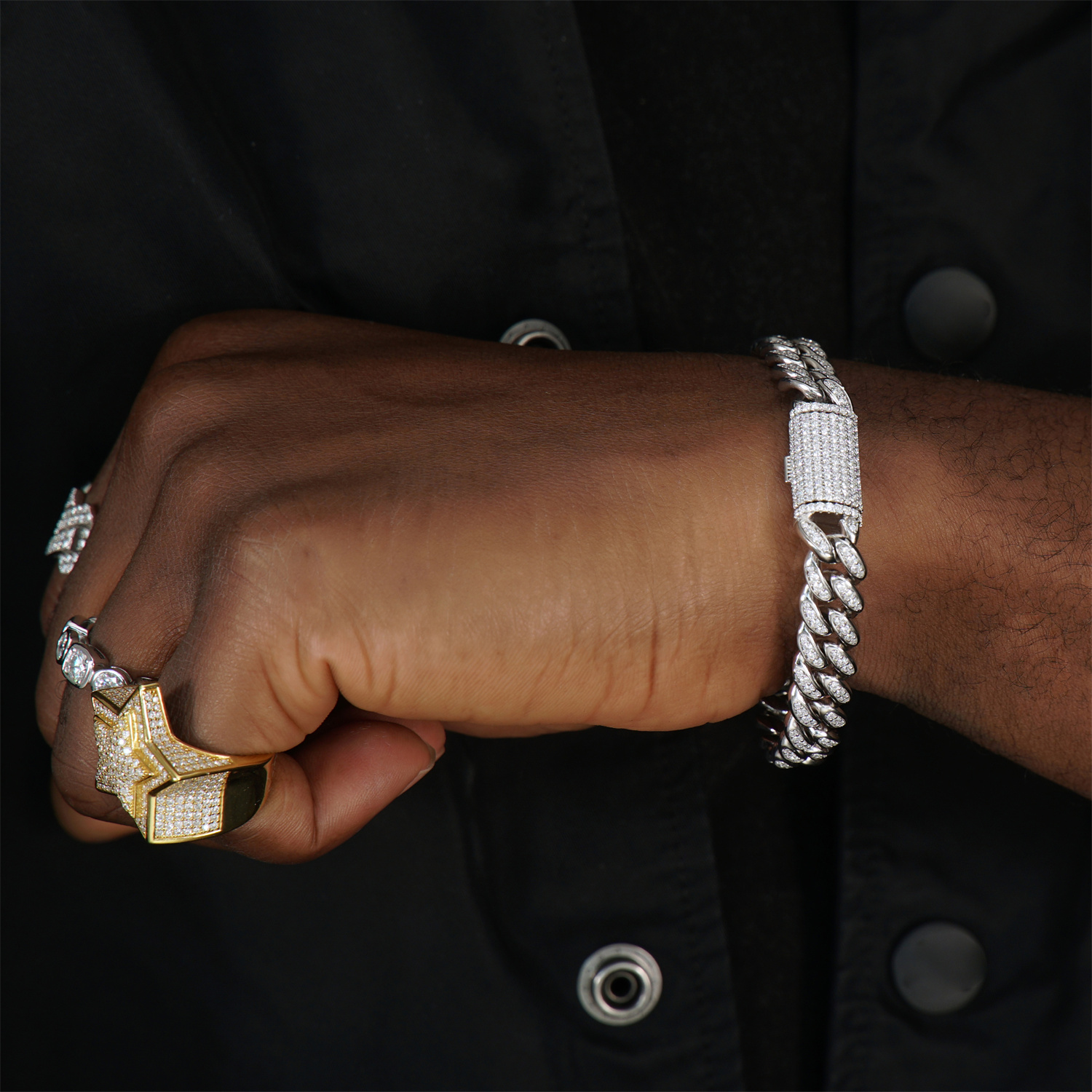 02style S925 VVS Synthetic Moissanite Hip Hop Unisex Cuban Link Bracelet