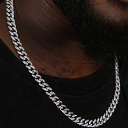 02style S925 VVS Synthetic Moissanite Hip Hop Unisex Cuban Link Necklace Chain