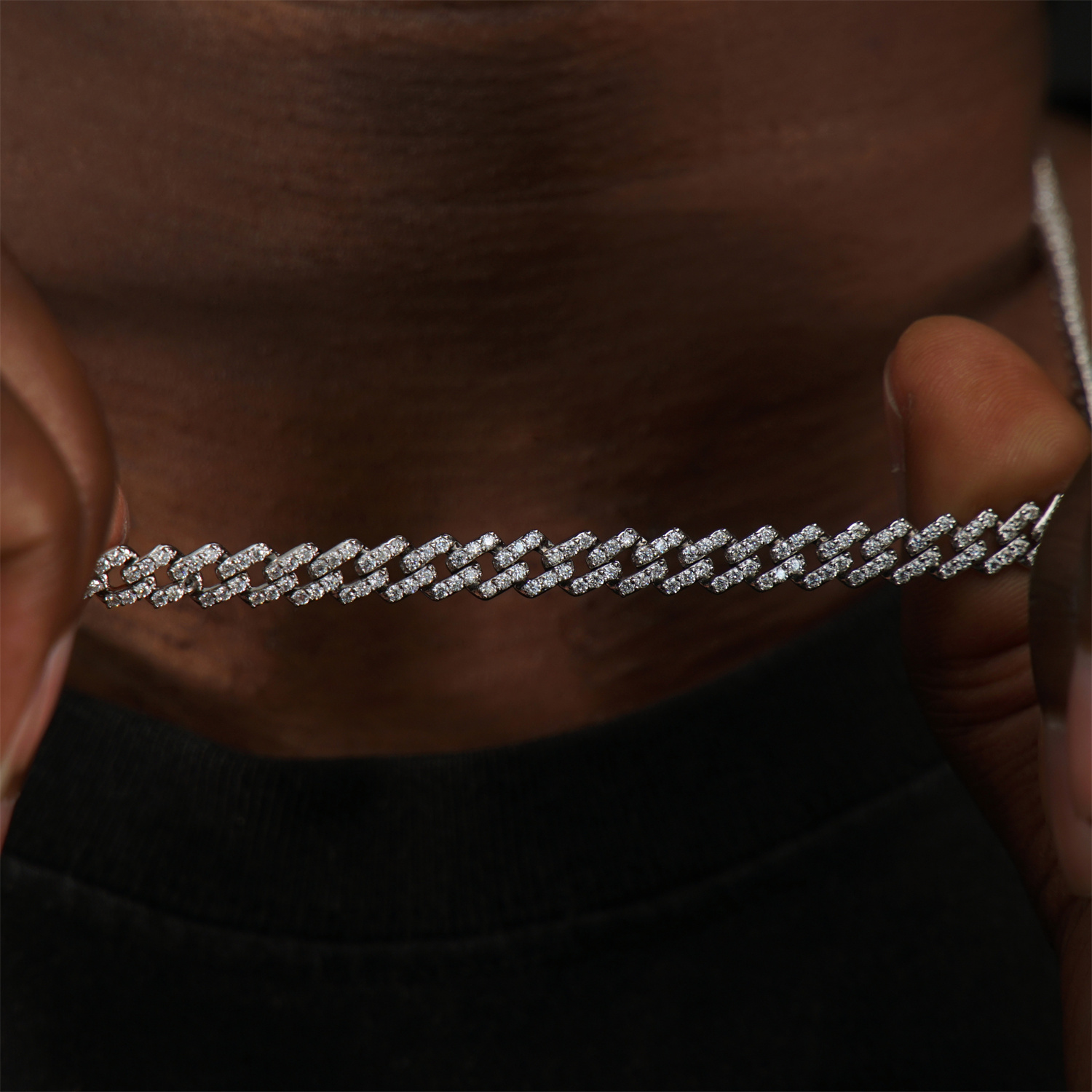 03style 6.8MM S925 VVS Synthetic Moissanite Hip Hop Iced Out Cuban Link Necklace Chain