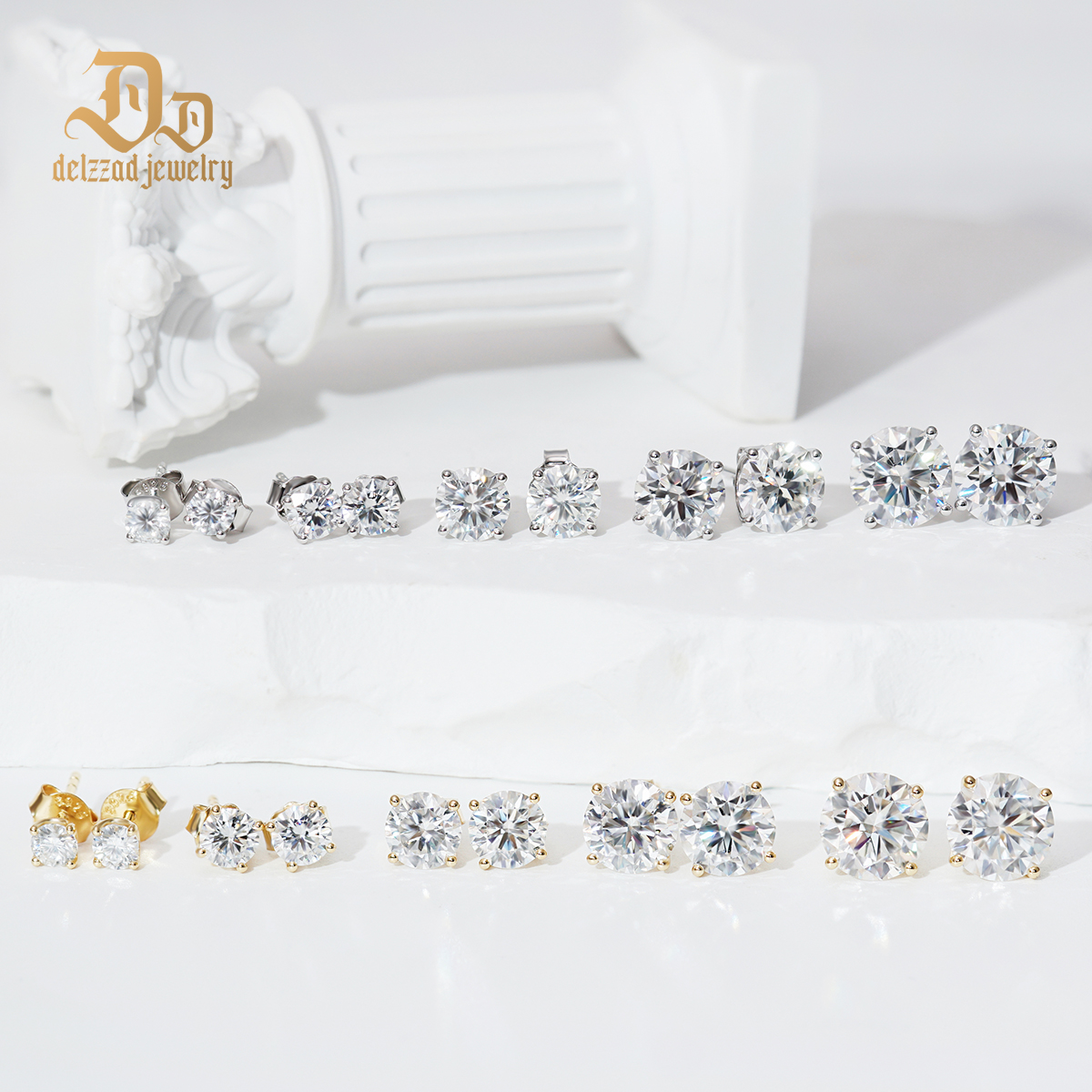 Solitaire Four Prong Earrings Screw Back Stud D-Color Moissanite & S925