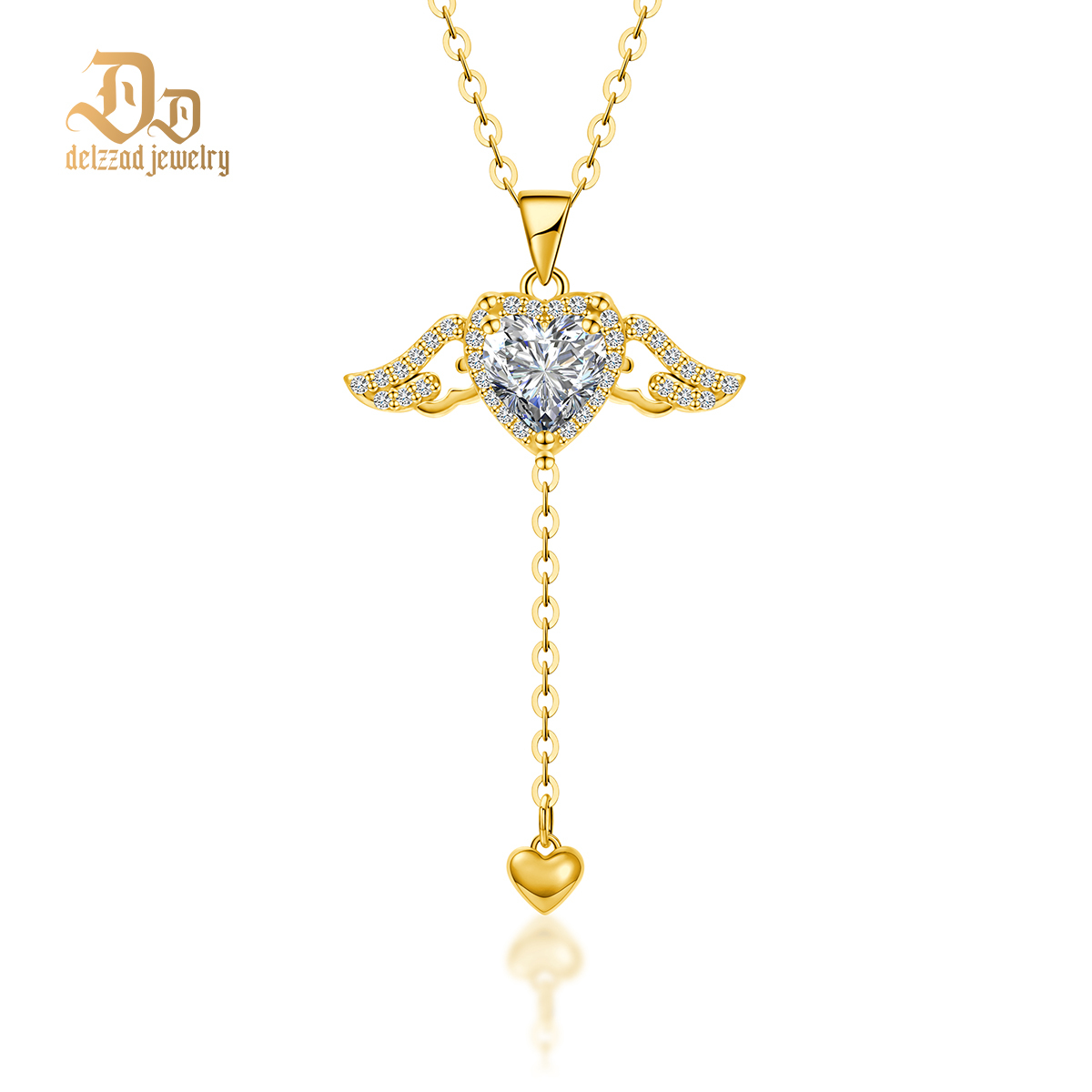 S925 HEART SYNTHETIC MOISSANITE ANGEL WING PENDANT NECKLACE