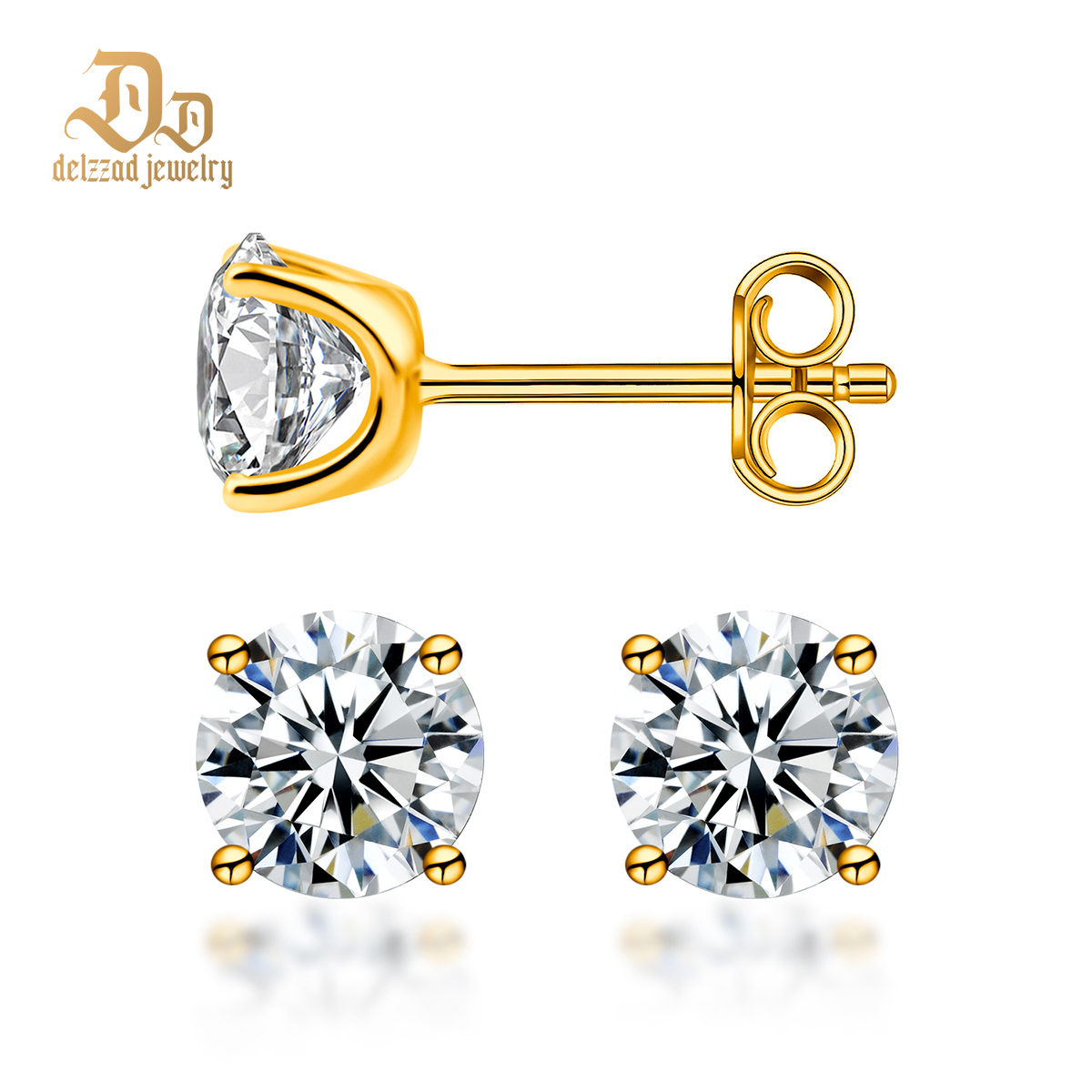 Solitaire Four Prong Earrings Screw Back Stud D-Color Moissanite & S925