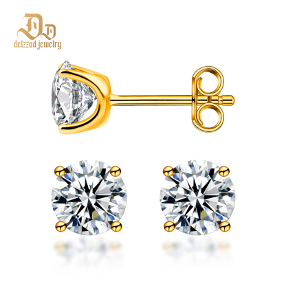Solitaire Four Prong Earrings Screw Back Stud D-Color Moissanite & S925