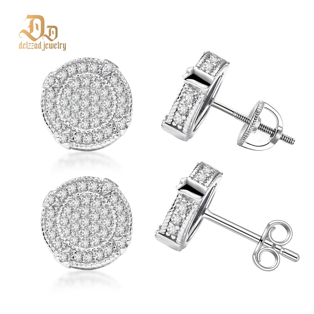 BLINGSHIELD Round Pave Stud Earrings 925S & VVS Moissanite