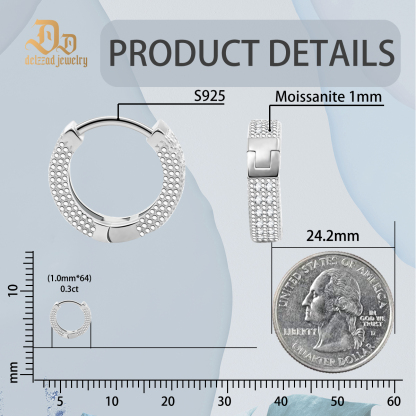 Delzzad S925 Round VVS Synthetic Moissanite Iced Hoop Earring Birthday Valentine's Day Gifts for Men Women