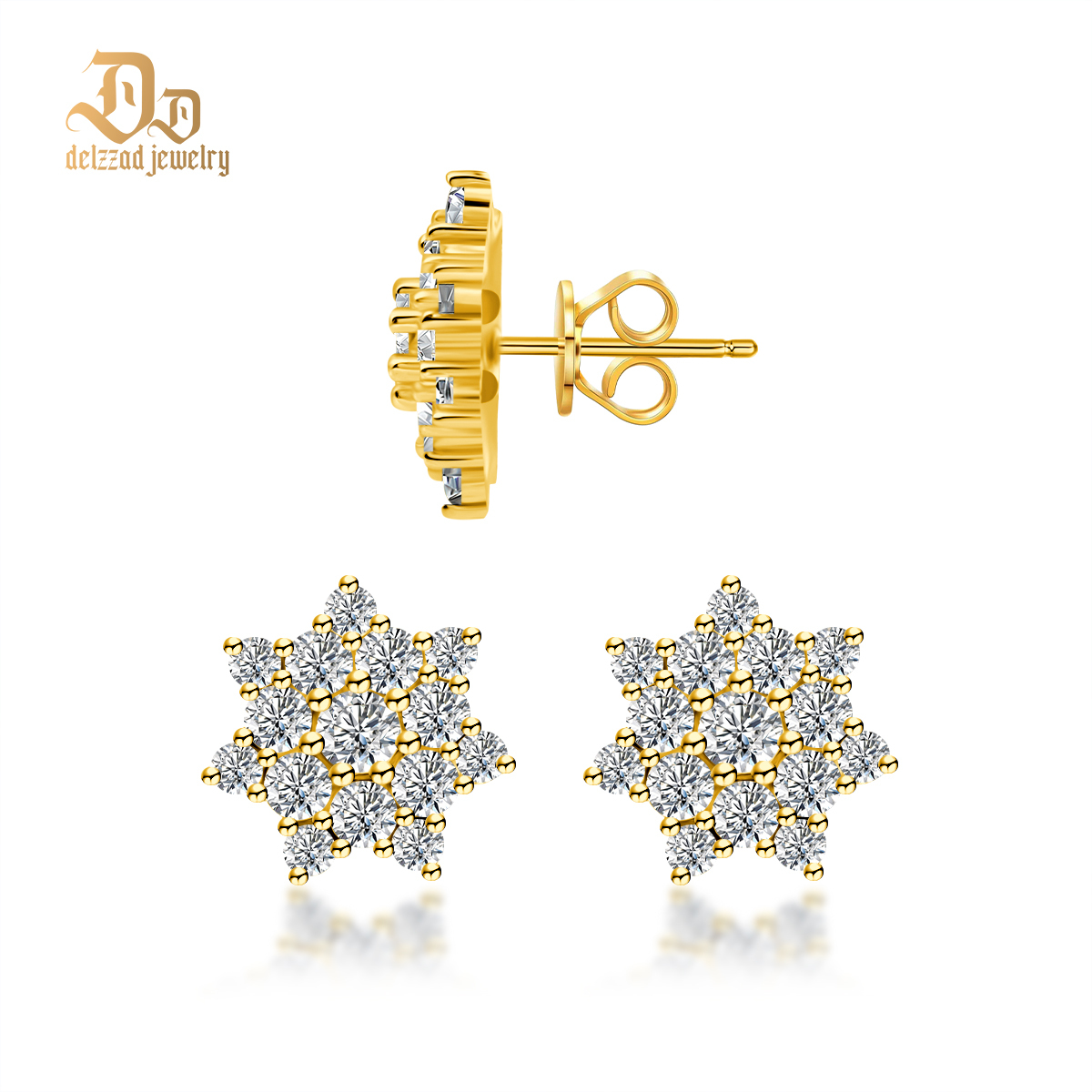 Delzzad S925 Round Synthetic Moissanite Dazzling Star Cluster Studs Earrings Birthday Anniversary Gift Valentine's Day Gifts for Men Women
