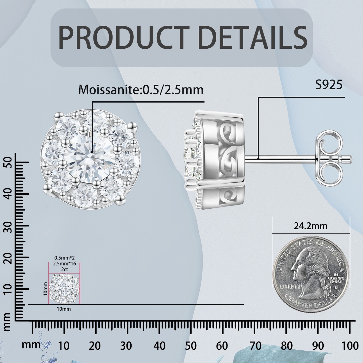 BLINGFLARE Sunburst Halo Stud Earrings 925S & VVS Moissanite